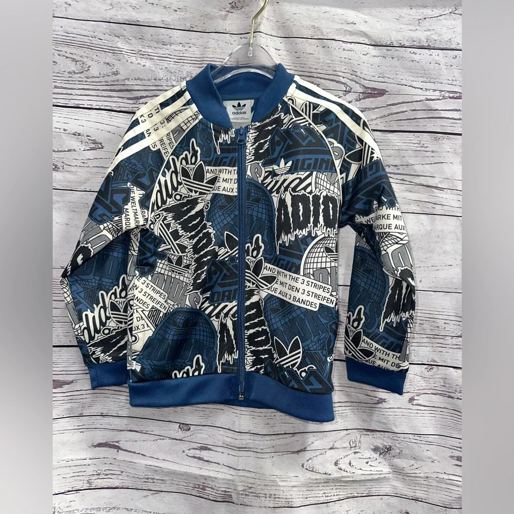 Adidas Kids Blue Graphic Jacket Size 5-6 Years